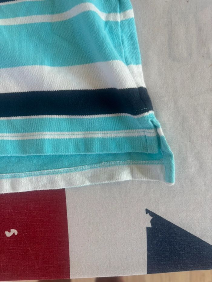 Polo Tommy Hilfiger taille L/XL blanc liserés bleu col V ouvert - photo numéro 7