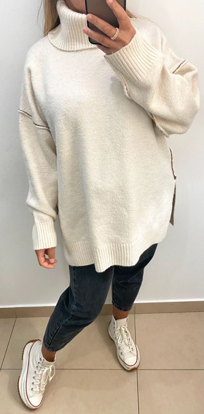 Superbe Pull Col Roulé Crème  Ample Taille M Et Plus - photo numéro 5