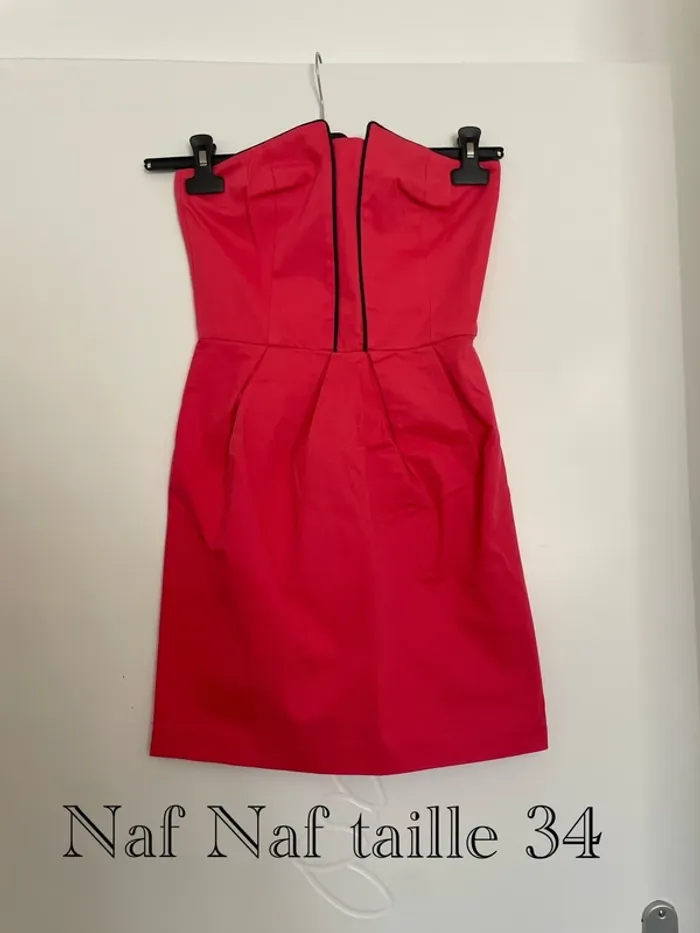 Robe bustier Naf Naf taille 34 corail bordure bleu marine