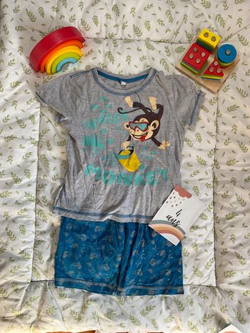 pyjama short 2 pièces gris et bleu 4/6 ans la halle