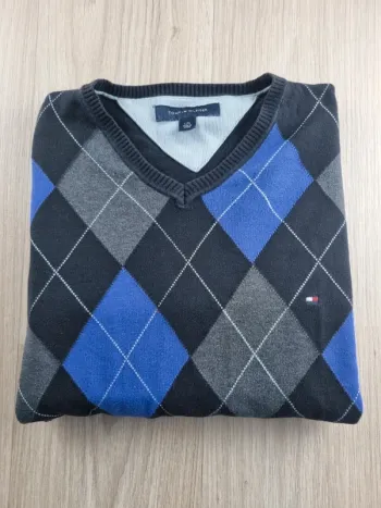 Pull a col V Tommy Hilfiger bleue/noir Homme Taille L