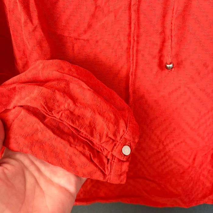 Blouse Bréal orange-rouge, taille L, laçage col, peu portée - photo numéro 3