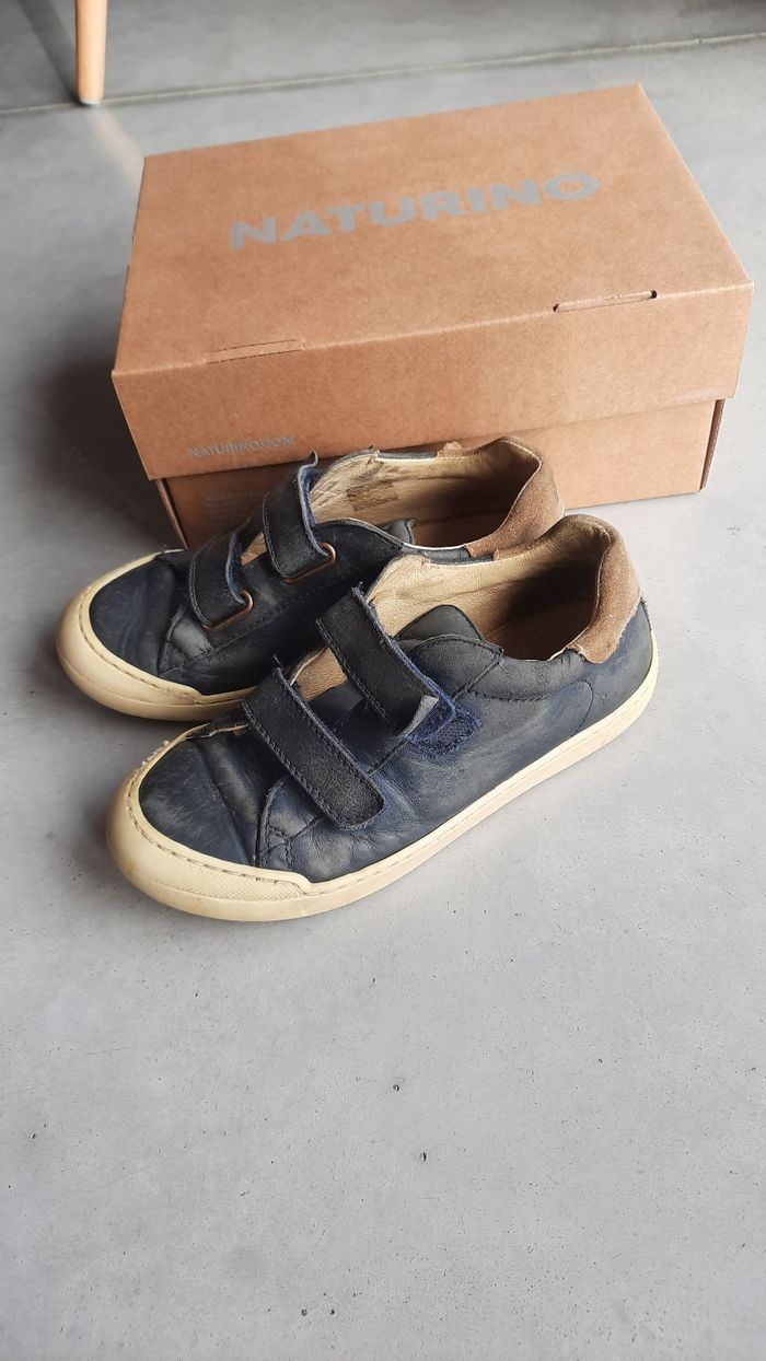 Chaussures baskets cuir garçon pointure 31 Naturino Eindhoven scratch souples presquepiednu