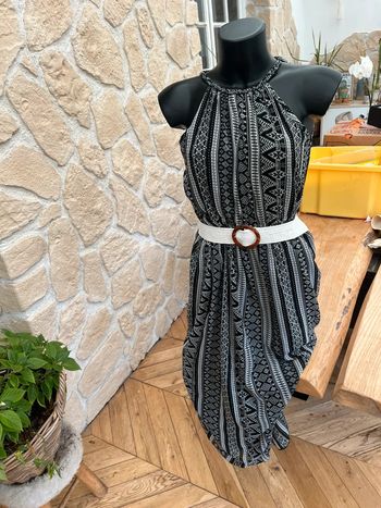 Robe femme Longue noir blanche été voilage influx taille M 38