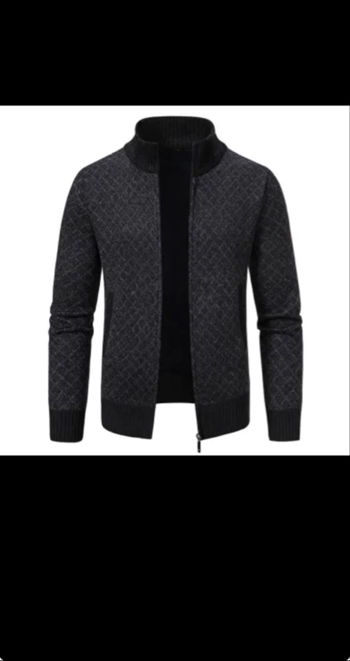Veste imprimée à carreaux épaissie Cardigan Mode Slim Fit Zipper Stand Collar Pull Hiver Hommes Casual Manches longues Tricoté Top Vêtements - photo numéro 8