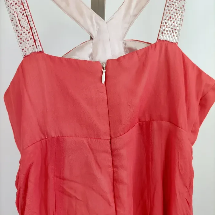 Robe corail en soie 1.2.3 Paris taille 38 détails brodés dos croisé chic été A1337 - photo numéro 6