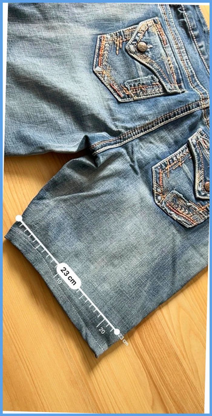 Short en jean vintage brodé bleu – Femme M/L - photo numéro 4