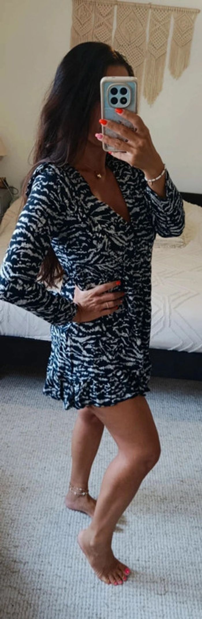Robe Zara noir et blanc M manches longues légère fluide - photo numéro 3