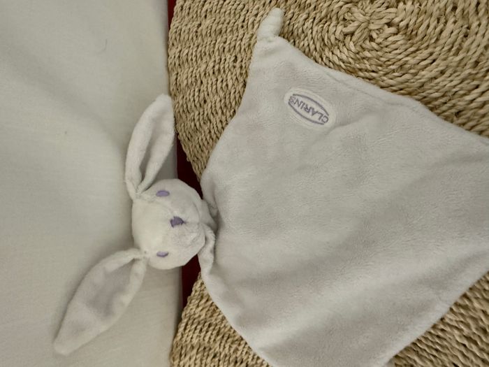 Lapin CLARINS doudou plat blanc et violet - photo numéro 2