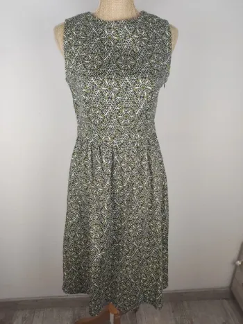 Robe mi-longue dos graphique boutonné noir jaune blanc taille 38 La Redoute neuve