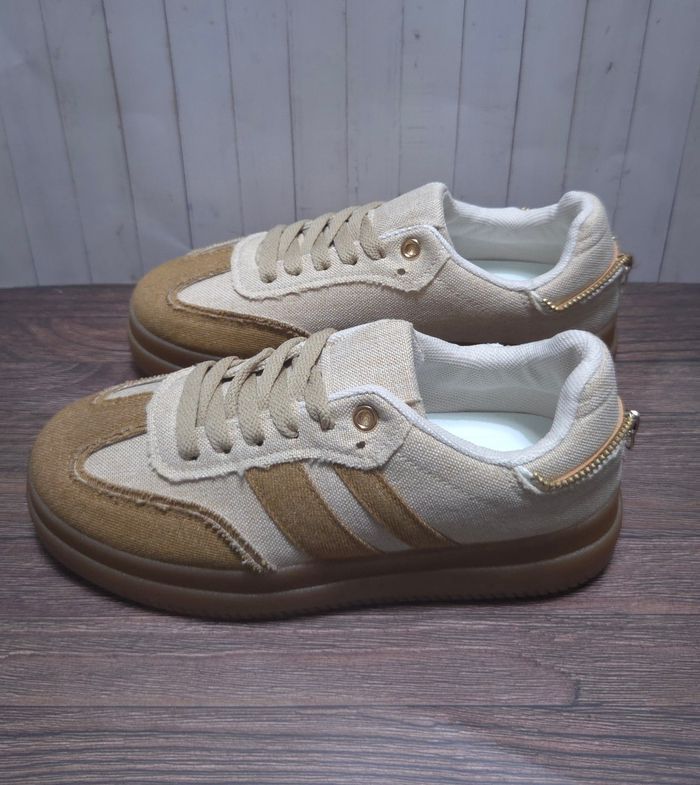 Baskets en toile Camel et Beige - Style Rétro - Neuves - Taille 41