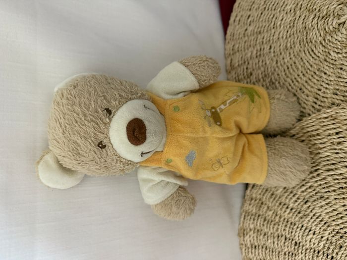 Doudou ours beige salopette orange girafe TEX - photo numéro 3