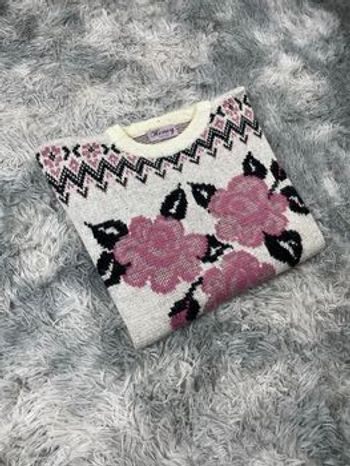 Pull D’hiver Honey Vintage 90s Femme M/M Blanc Fleuris