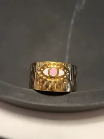 Bague acier inoxydable doré ajustable œil