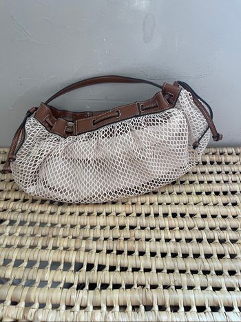Sac à main en filet crème et cuir marron - Zara