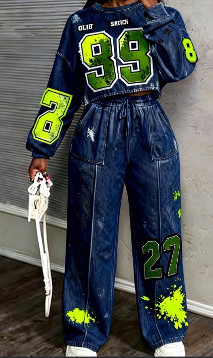 Costume décontracté de couleur unie Ensemble deux pièces ample pour femmes - photo numéro 4