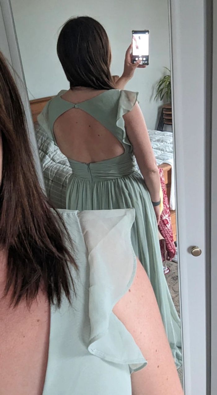 Robe cérémonie demoiselle d’honneur trapèze col V avec collants - photo numéro 6
