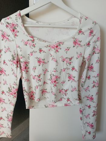 T-shirt manches longues, blanc à fleur