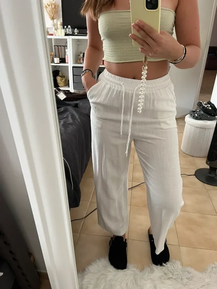 Pantalon fluide lin blanc