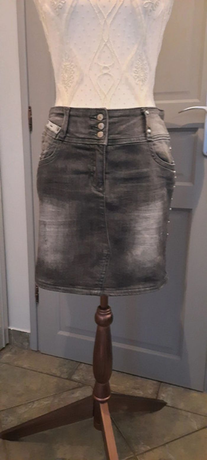 Jupe en jeans grise Camaïeu taille 38 - photo numéro 9
