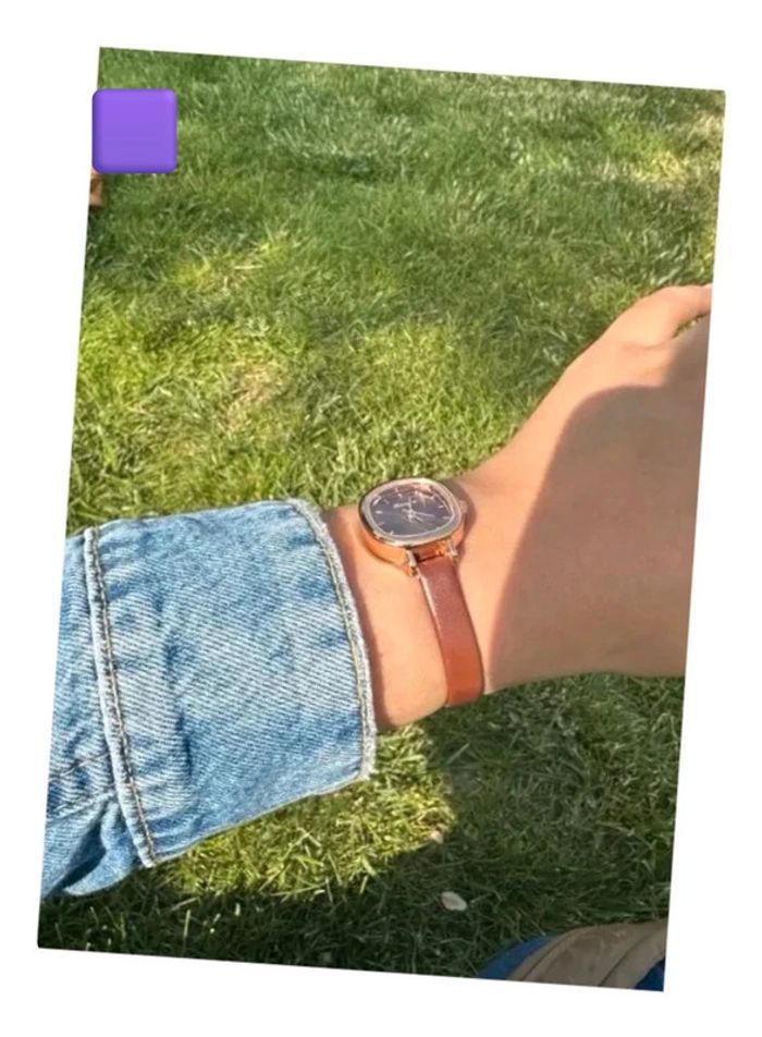 Montre vintage marron cuir femme style rétro chic jolie - photo numéro 2