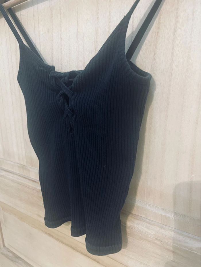 Débardeur noir côtelé à lacets – style crop top - XS - photo numéro 7