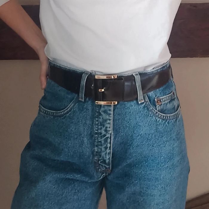 Ceinture cuir Infinitif marron grosse boucle dorée