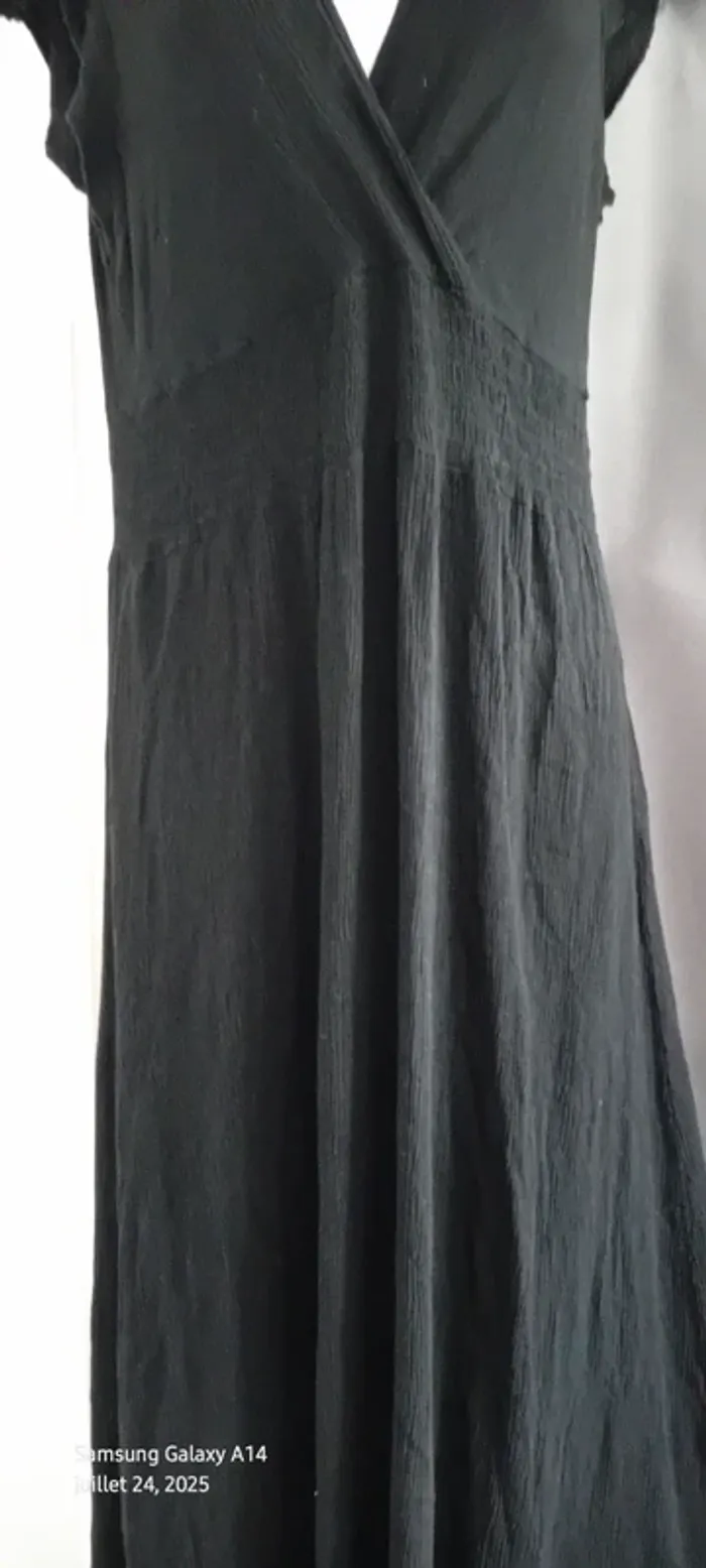 Robe noire très longue effet plissé cache cœur taille smock femme 38/40 made in italy - photo numéro 4