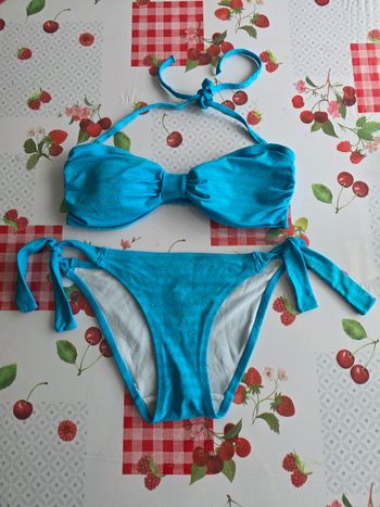 MAILLOT DE BAIN FEMME 2 PIÈCES  BLEU TURQUOISE PAILLETTES  38 MARQUE F&F