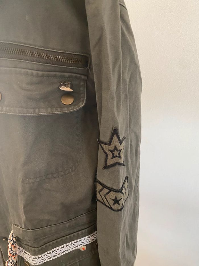 Veste style militaire kaki upcyclé taille 38 cache cache - photo numéro 4