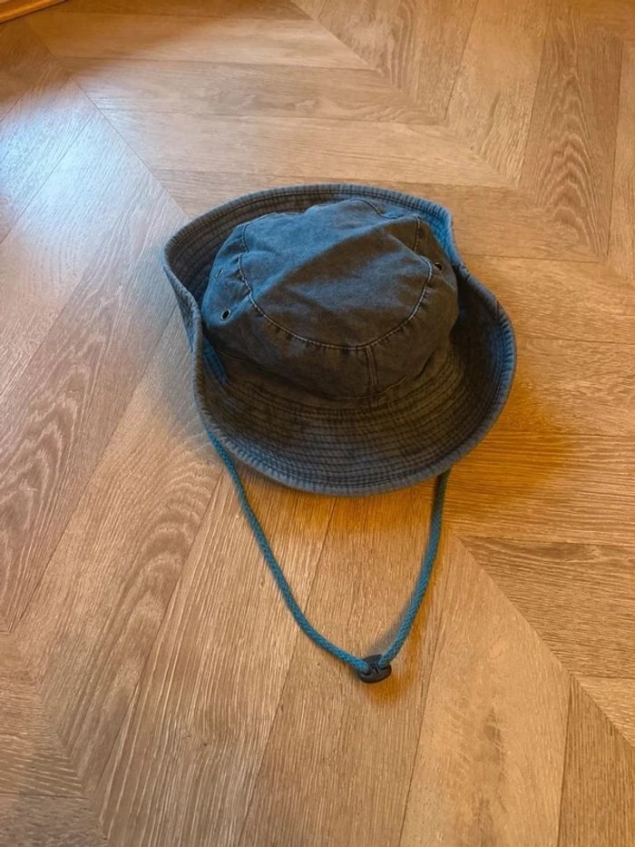 Chapeau unisexe bleu effet denim avec cordon neuf - photo numéro 5