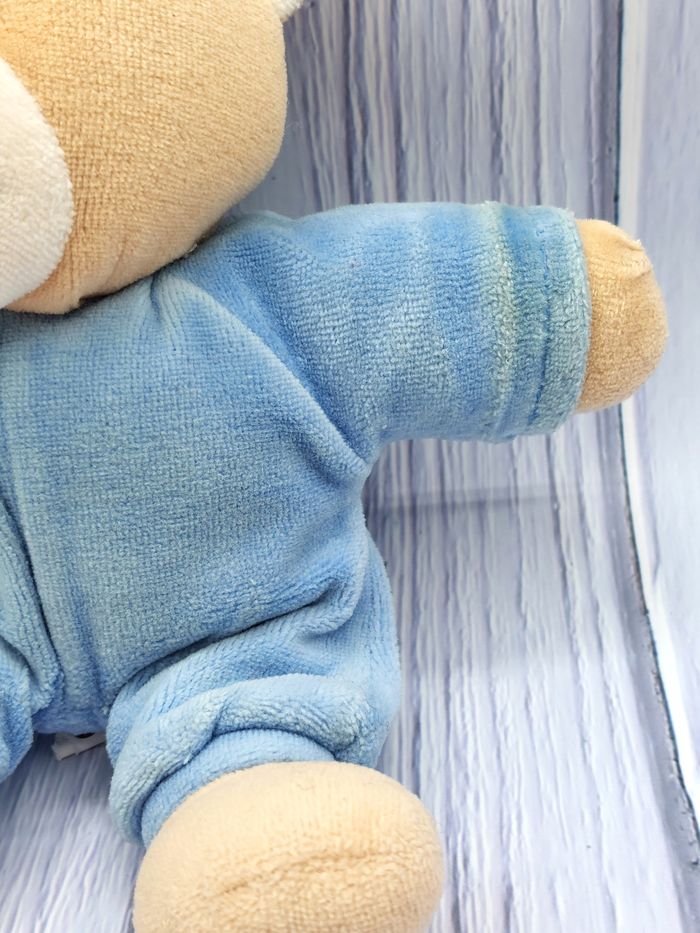 Peluche doudou ours beige bleu 21 cm billes corps - photo numéro 5