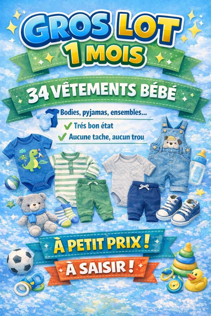 Lot vêtements bébé garçon – 1 mois – 34 pièces - photo numéro 1