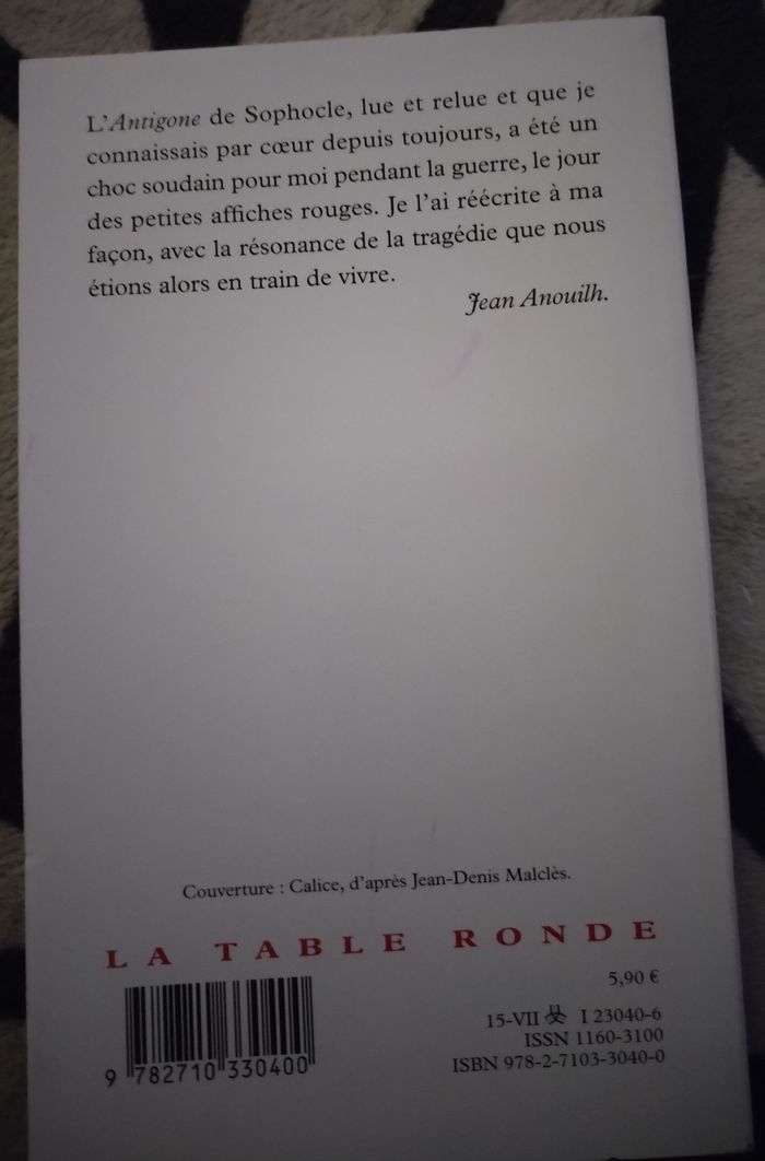 Livre "Antigone" de Jean Anouilh Édition La Table Ronde 123 pages  neuf - photo numéro 4