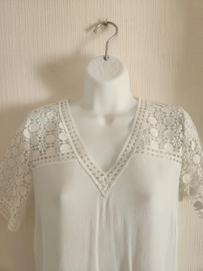 Blouse blanche manches dentelle courtes 123 36 - photo numéro 3