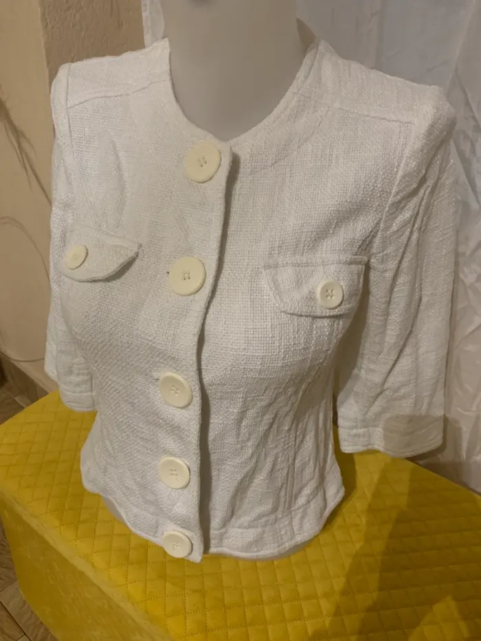 Veste courte Promod blanche 100%coton taille 42 manches3/4 - photo numéro 2