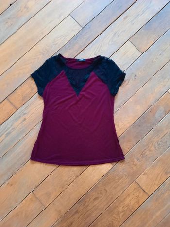 Blouse bordeau avec dentelle noire Mim taille 38