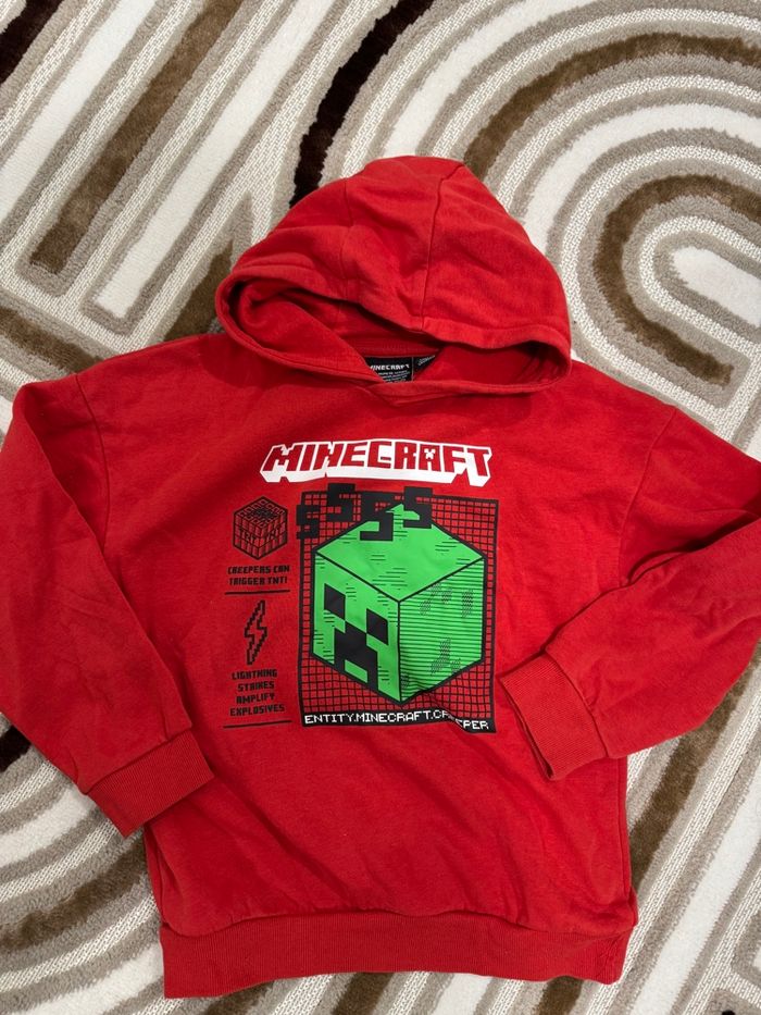 Sweat à capuche Minecraft Creeper rouge Primark T.7-8 ans très bon état