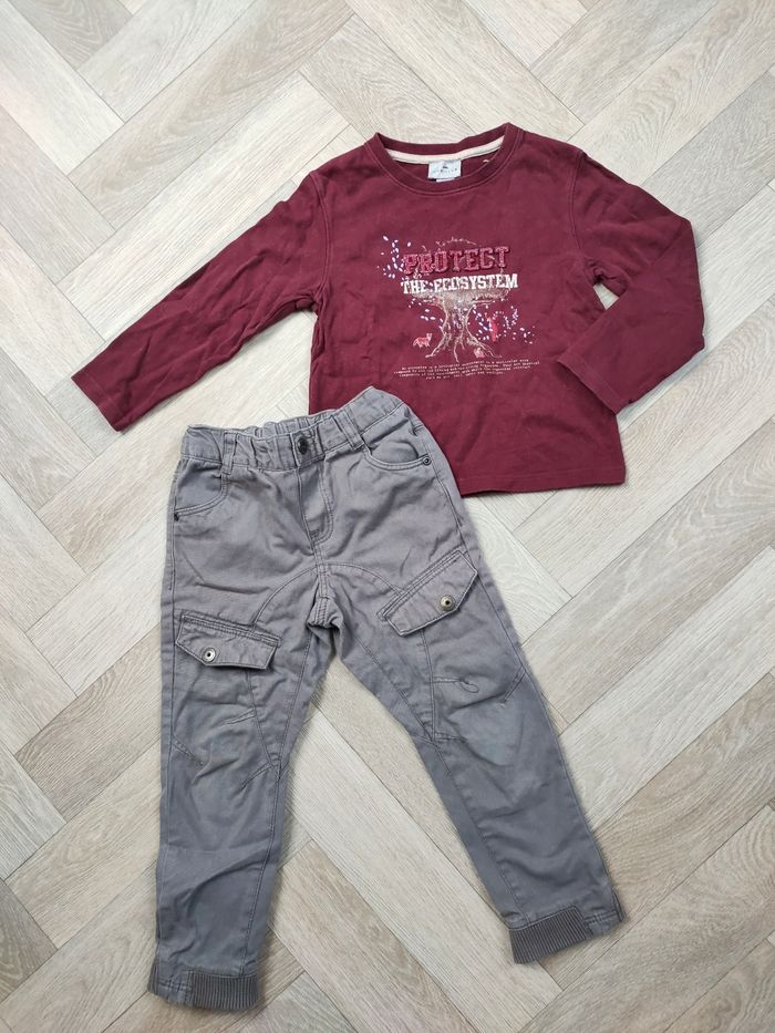 Ensemble mi-saison garçon 4 ans tee-shirt manches longues Cyrillus et pantalon gris