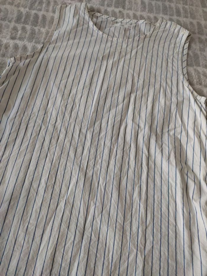 Chemise blouse blanche sans manches rayures bleu Mng taille 38 - photo numéro 2