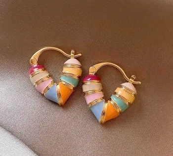 Boucles d’oreilles créoles cœur multicolore en acier inoxydable