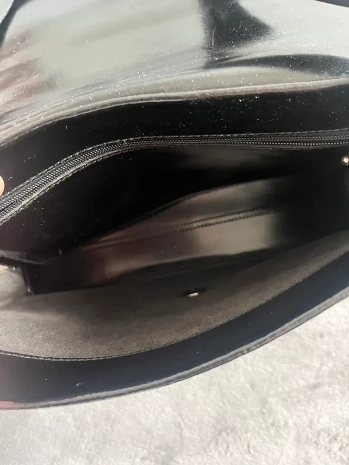 Sac VOI en cuir noir vintage – Intérieur rayé rare, chic intemporel - photo numéro 3