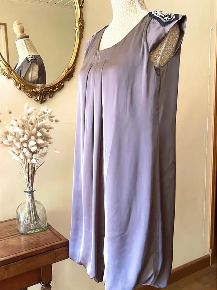 Robe gris Châtaigne Élégante satinée avec Détails en Sequins - photo numéro 5