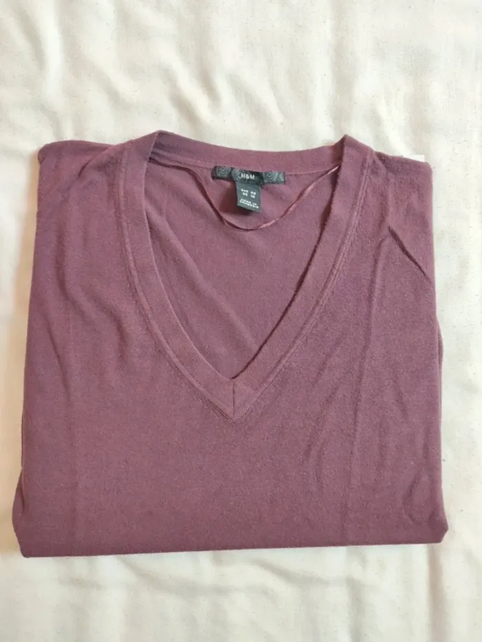 Pull fin léger col V prune H&M taille 40