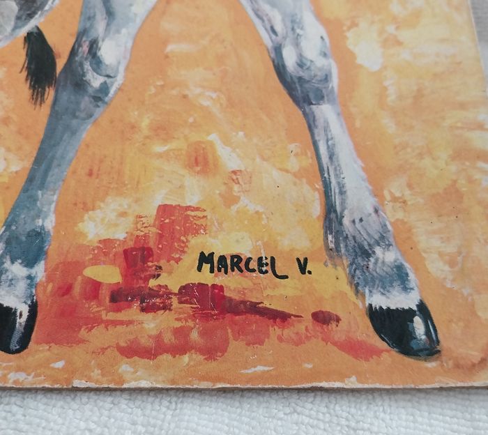 Vintage tableau panneau Poulbot le garçon et l'âne signé Marcel V sur Isorel - photo numéro 2