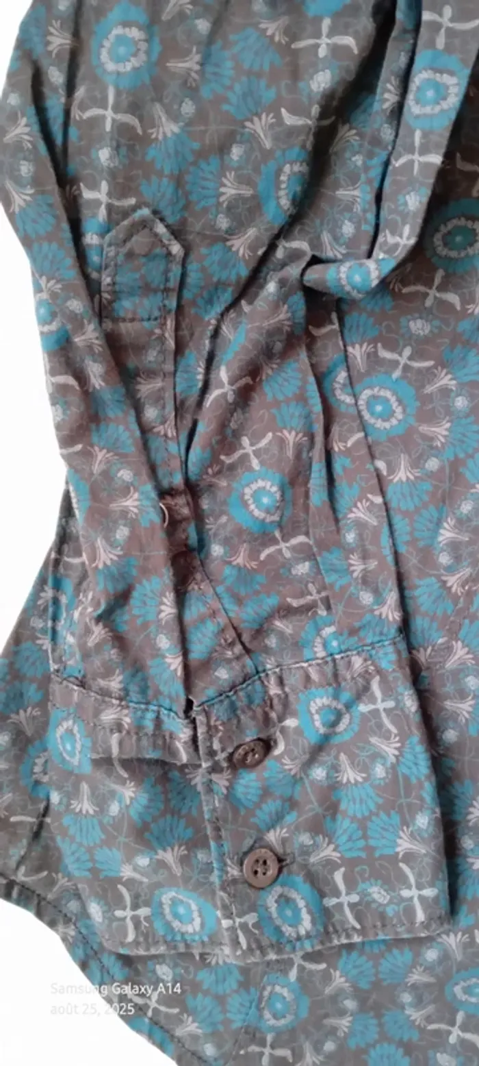 Chemise manches longues en coton longue motif floral bleu marron femme 42/44 esprit - photo numéro 12
