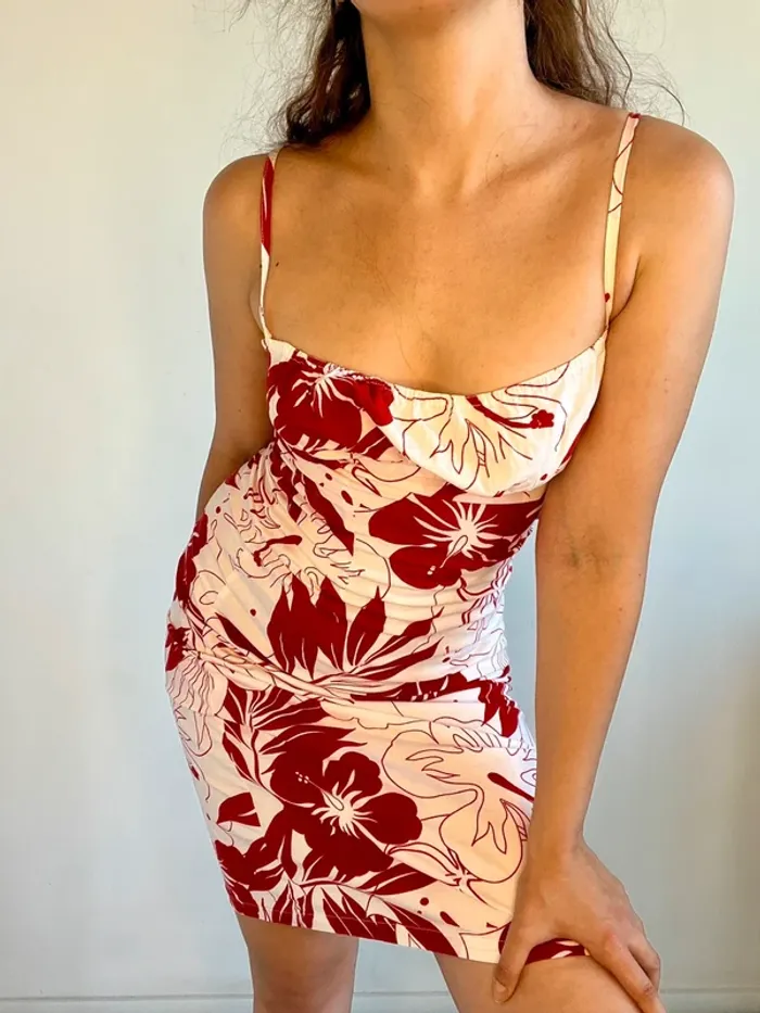 Robe vintage d’été à fleurs y2k rouge et blanc taille XS/S - photo numéro 6