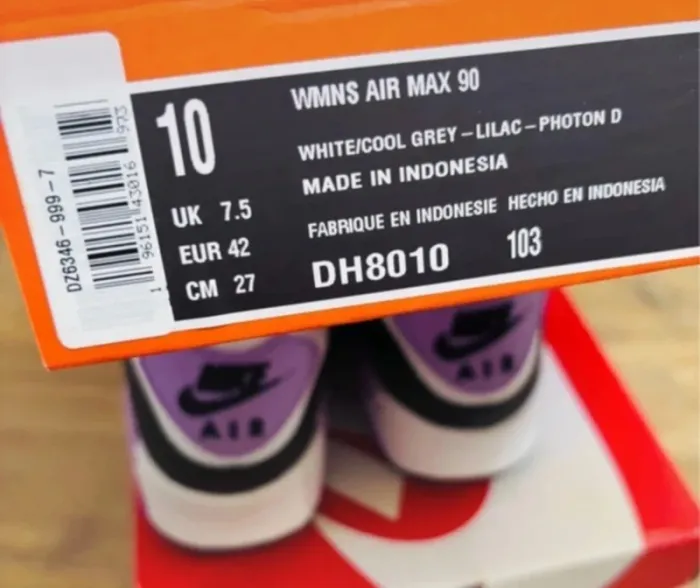 Nike Air Max 90 White Cool Grey Violet Lilac Taille 42 - photo numéro 6