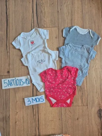 Lot 5 bodies manches courtes  3 mois