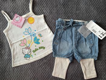 NEUF, ensemble débardeur Hello Kitty + legging et short Kiabi, 6 mois